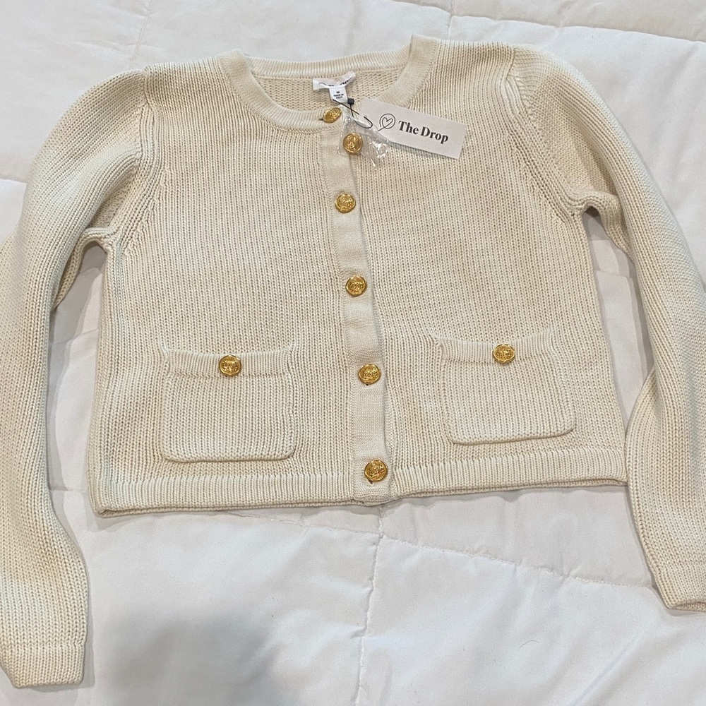NWT ladies The Drop Bloom gold button nautical Cardigan size medium